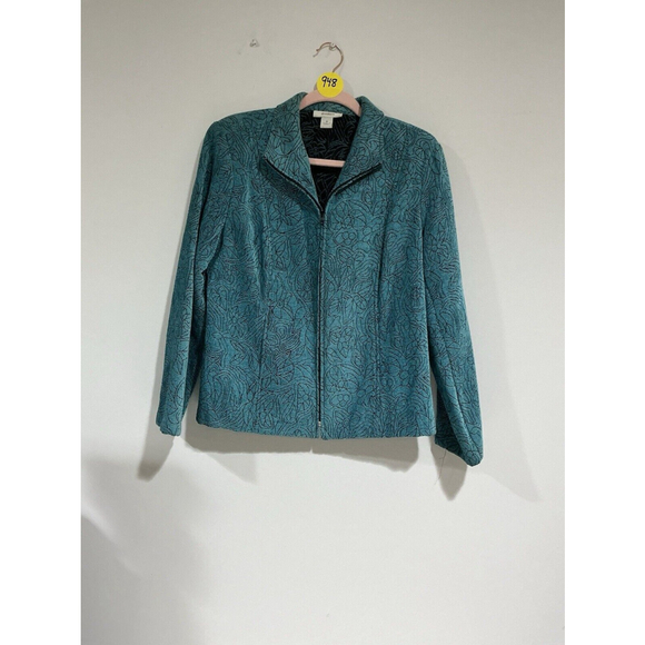 Woman’s Dress Barn Tapestry Blue Front Zip Size Medium Jacket - Picture 1 of 11
